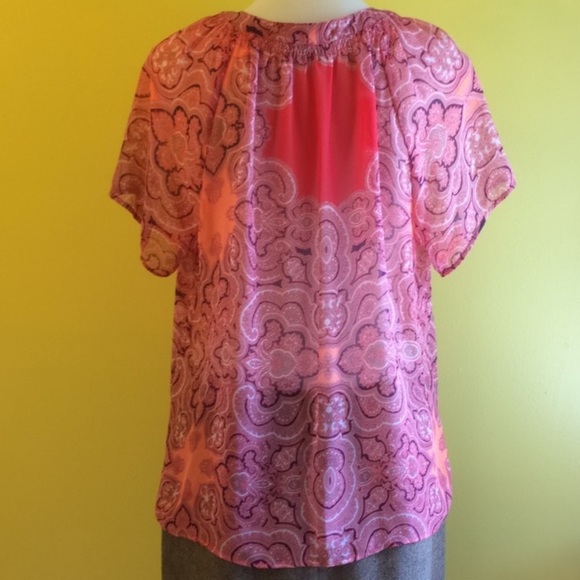 Butterfly Sleeve Sheer V-Neck Coral Top - Picture 7 of 10